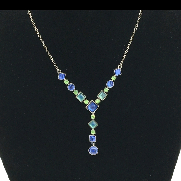 Nancy & Rise NR Crystal Rhinestone Drop Aqua Necklace 1980s Lavaliere Victorian - Picture 3 of 6